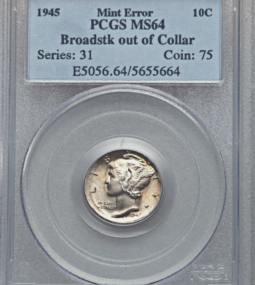 1945 PCGS MS64 🔴 FULL BANDS Not Noted Because BROADSTRUCK✅ FB Mercury Dime 10C - Image 3 of 4