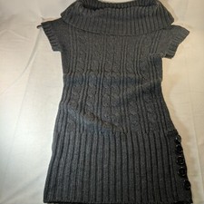 Streetwear Society Charcoal Gray Sweater Dress Short Sleeve Button Women L Large