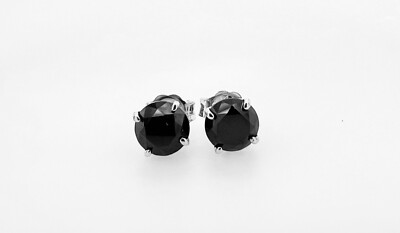 14K massives Weißgold runde tiefschwarze Diamant Schraubverschluss Ohrstecker 2,50 ctw