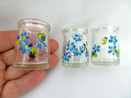 Set of 3 Hand Painted Vintage Glass Single Serve Restaurant Dairy Creamers