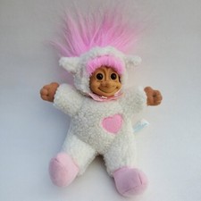 Vintage Troll Doll 6" Russ Plush Soft Body Easter Lamb Sheep Pink Hair