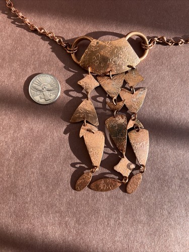 BAER SF Copper Tone Chain Necklace With Textured Copper 3 Dangles Pendant - Picture 4 of 6