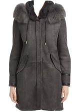 Herno Novelty Hooded Shearling Jacket Dark Grey