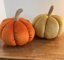 Rust & Yellow Velvet Pumpkin Decorative Pillow Fall Home Décor Soft Texture Cozy