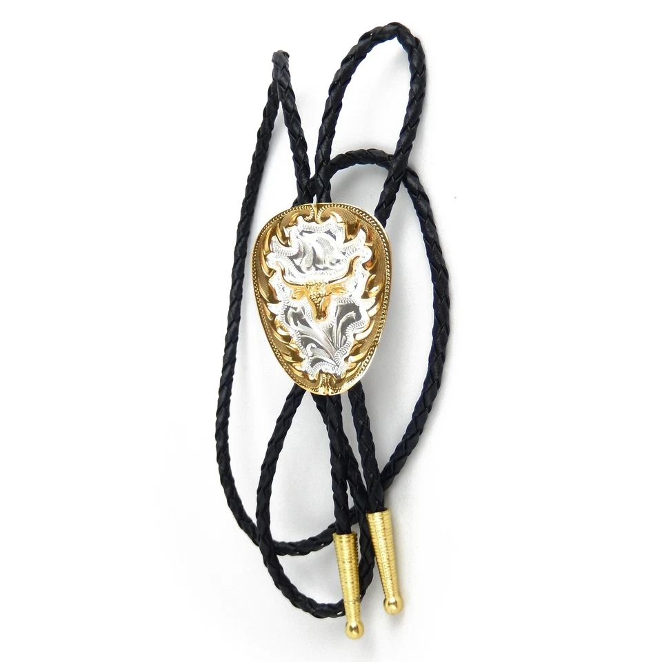 Corbata Longhorn Bolo Alemana Plata Tono Dorado Ajustable 36 pulgadas Hecha en EE. UU. Foto 2 de 4