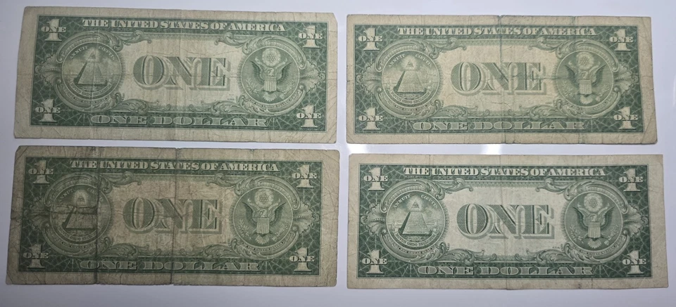 1935 E - SILVER CERTIFICATE $1 BLUE SEAL DOLLAR BILL CIRCULATED (LOT OF 4) - Image 3 of 4