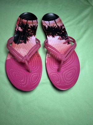 Crocs Isabella Flip Flop Jelly Sandals Palm Tree Women's 7 Pink Thongs Comfort