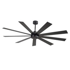 Ceiling Fan No Light, 6-Speed Noiseless Reversible DC Motor, 9 Blades 72" Black