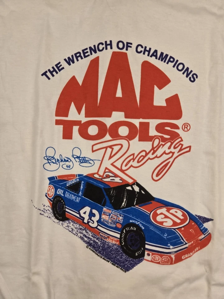 Camisa de carreras vintage MAC Tools para hombre XL blanca NASCAR Richard Petty STP 90s Foto 2 de 4