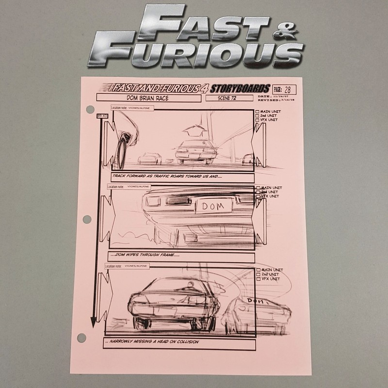 Image 11 of Fast and Furious 4 Production Used Storyboard, Dom Dodges Car, p28 COA