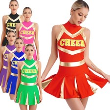 Lady Cheer Leader Fancy Costume Schoolgirl Cheerleading Uniform Sleeveless Dress