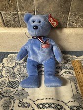 Vintage Ty Beanie Babies America Blue Bear Plush Embroidered Flag with Hang Tag