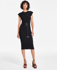 Vince Camuto Women's Textured-Knit Cap-Sleeve Midi Dress Black Size XL MSRP $148