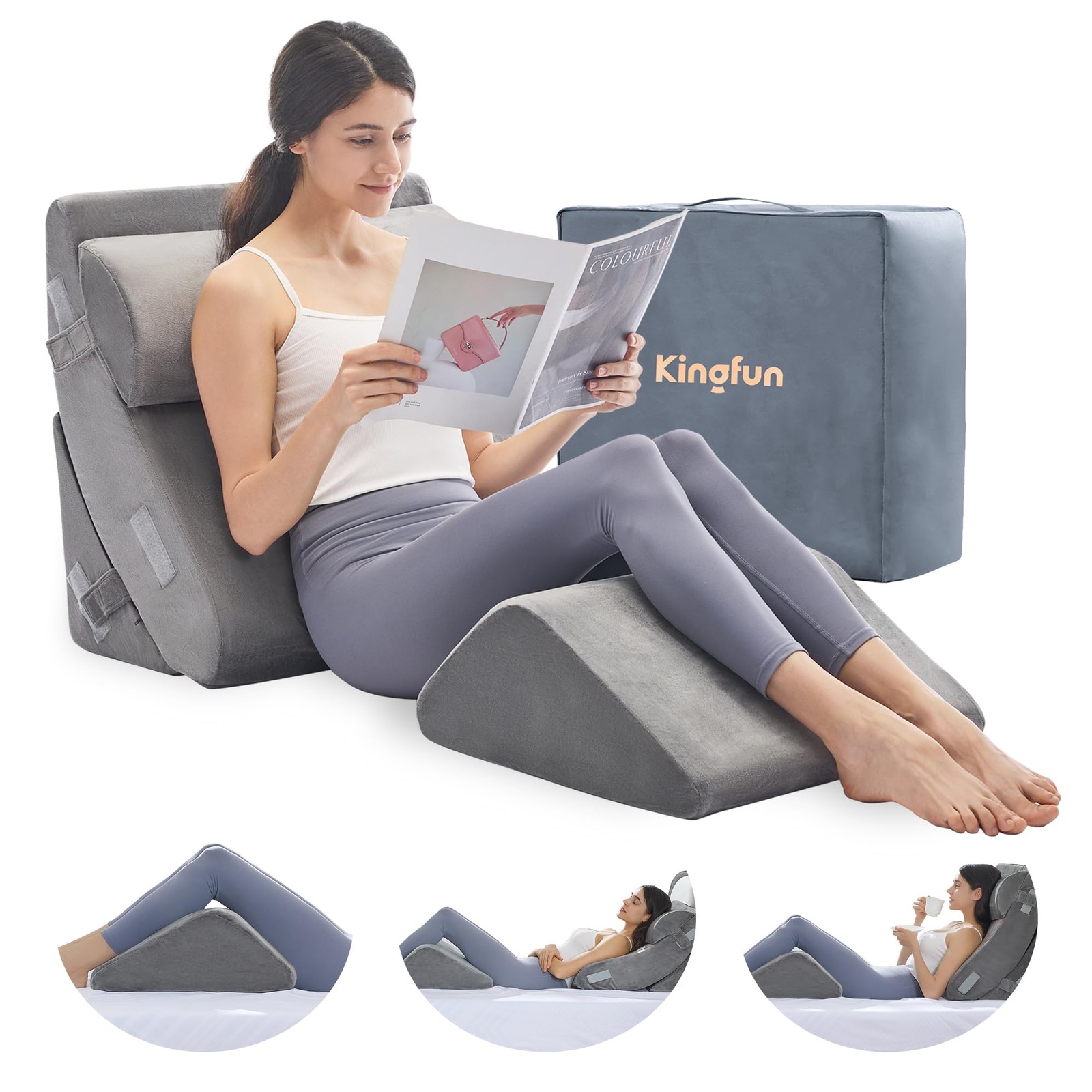 4pcs Memory Foam Orthopedic Bed Wedge Pillow Set for Sleeping & Back Support