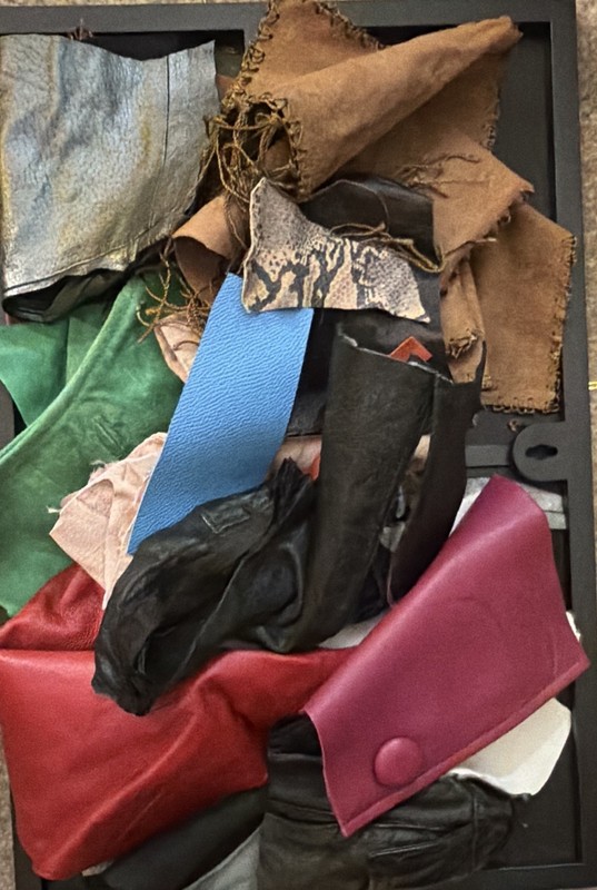 Assorted Leather Remnants Scrap Pieces Lot, Multicolor Mixed Colors 001
