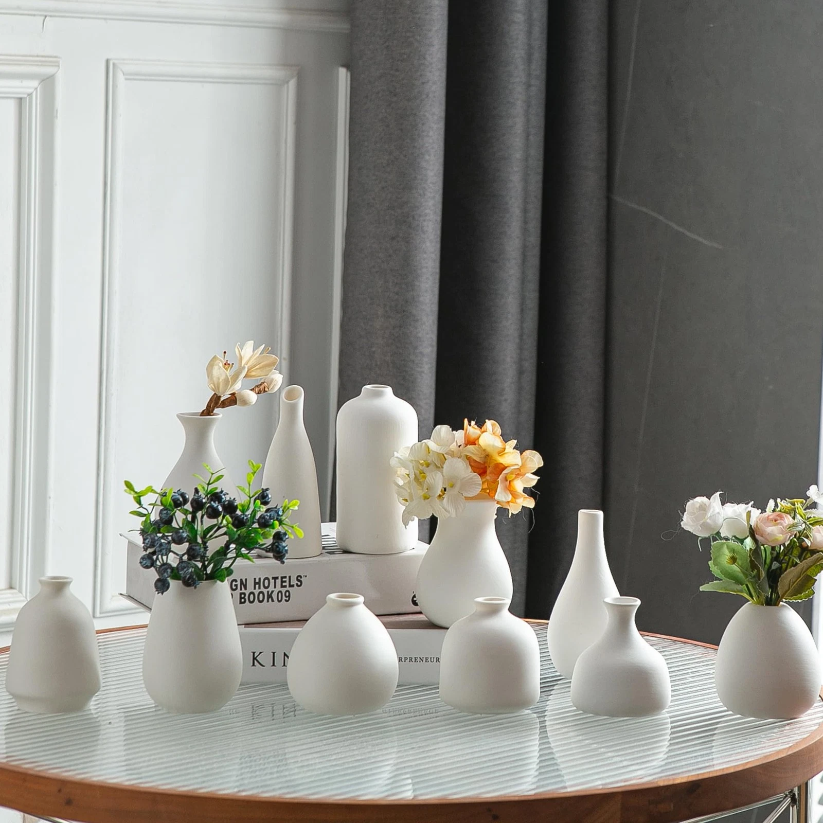 White Bud Vases, Small Ceramic Vase Set of 11, Mini Pottery Vases for Flowers...