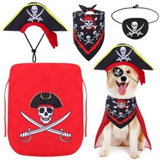 Dog Pirate Costume Set: Hat, Skull Bandana, Cape, Eye Mask - 4 Pcs for Large Dog