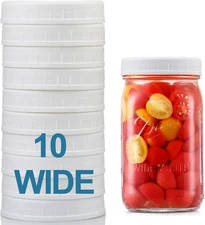 [10 Pack] WIDE Mouth Mason Jar Lids for Ball, Kerr and More - White Plastic Stor