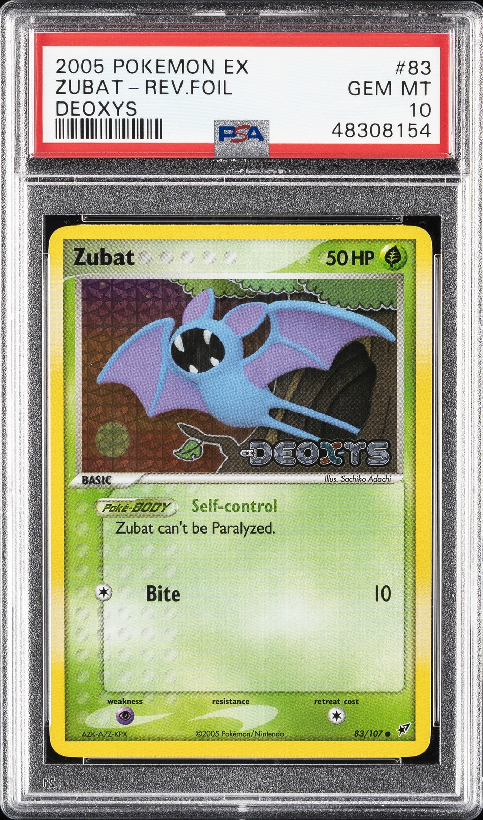 2005 POKEMON EX DEOXYS #83 ZUBAT-REVERSE FOIL PSA 10