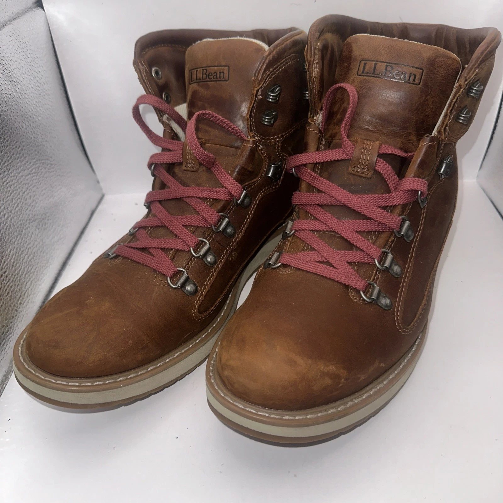 L.L. Bean Stonington Men's Brown Leather Round Toe Padded Collar hiking Boots 10