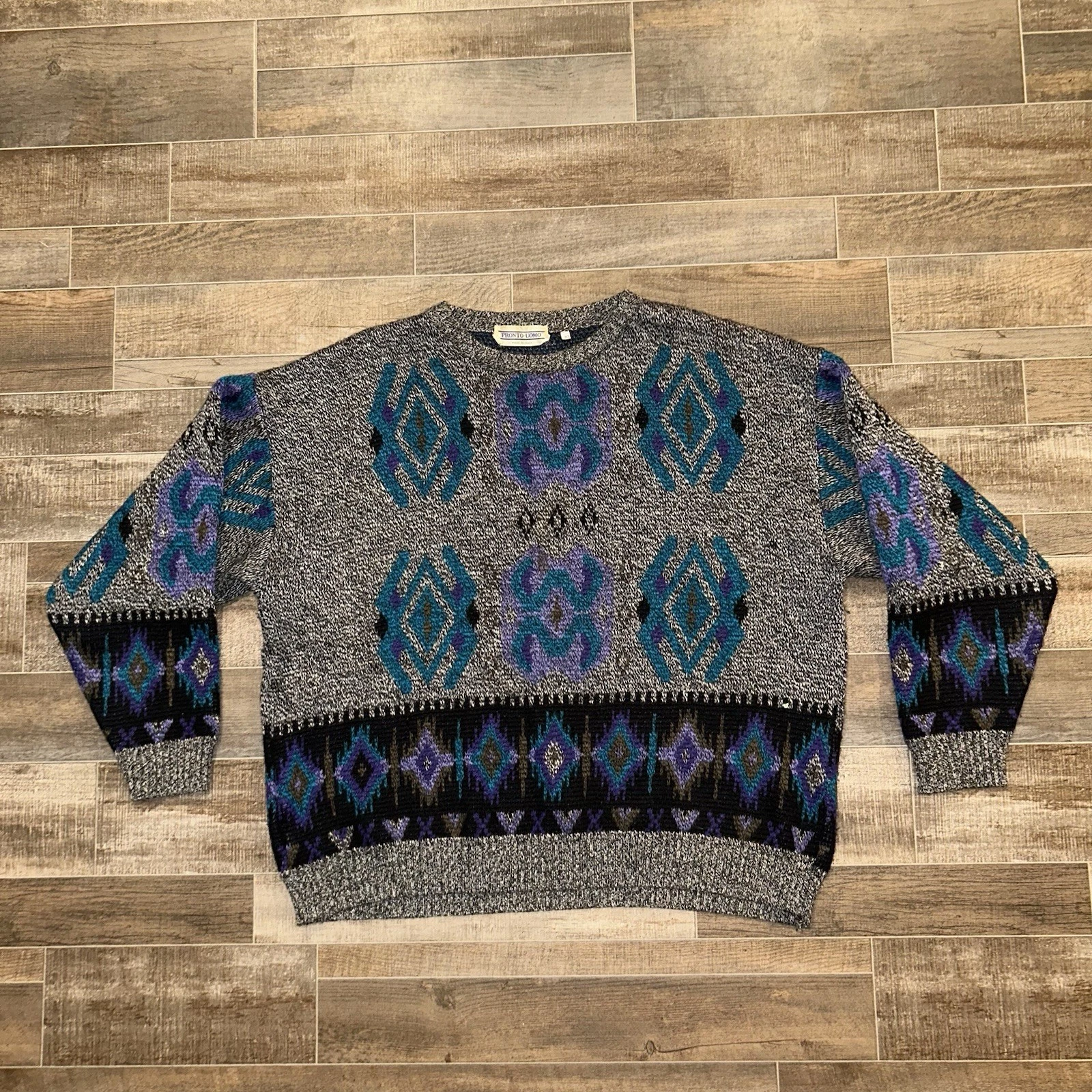 Pronto Uomo Sweater Men’s Size XL Colorful Wool Blend Vintage Made In Italy