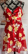 VTG 90 s Victoria's Secret Heart Label Red Satin Floral Print Night Slip Dress L