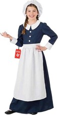 Girls Historical Nurse Costume Kids Florence Nightingale Dress Halloween