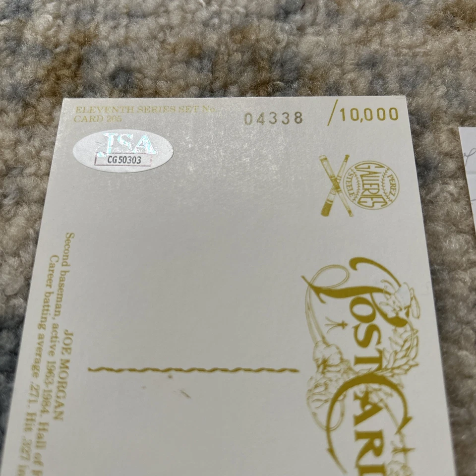 Joe Morgan Autograph Perez Steele Postcard Signed JSA Authenticated - Image 3 of 4