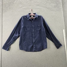 Untuckit Men Button Up Shirt LARGE Blue Relaxed Flannel Hemsworth Long Sleeve