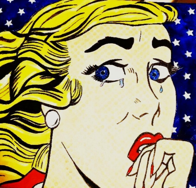 Original American Pop Art by Paul Lake "Crying girl" 