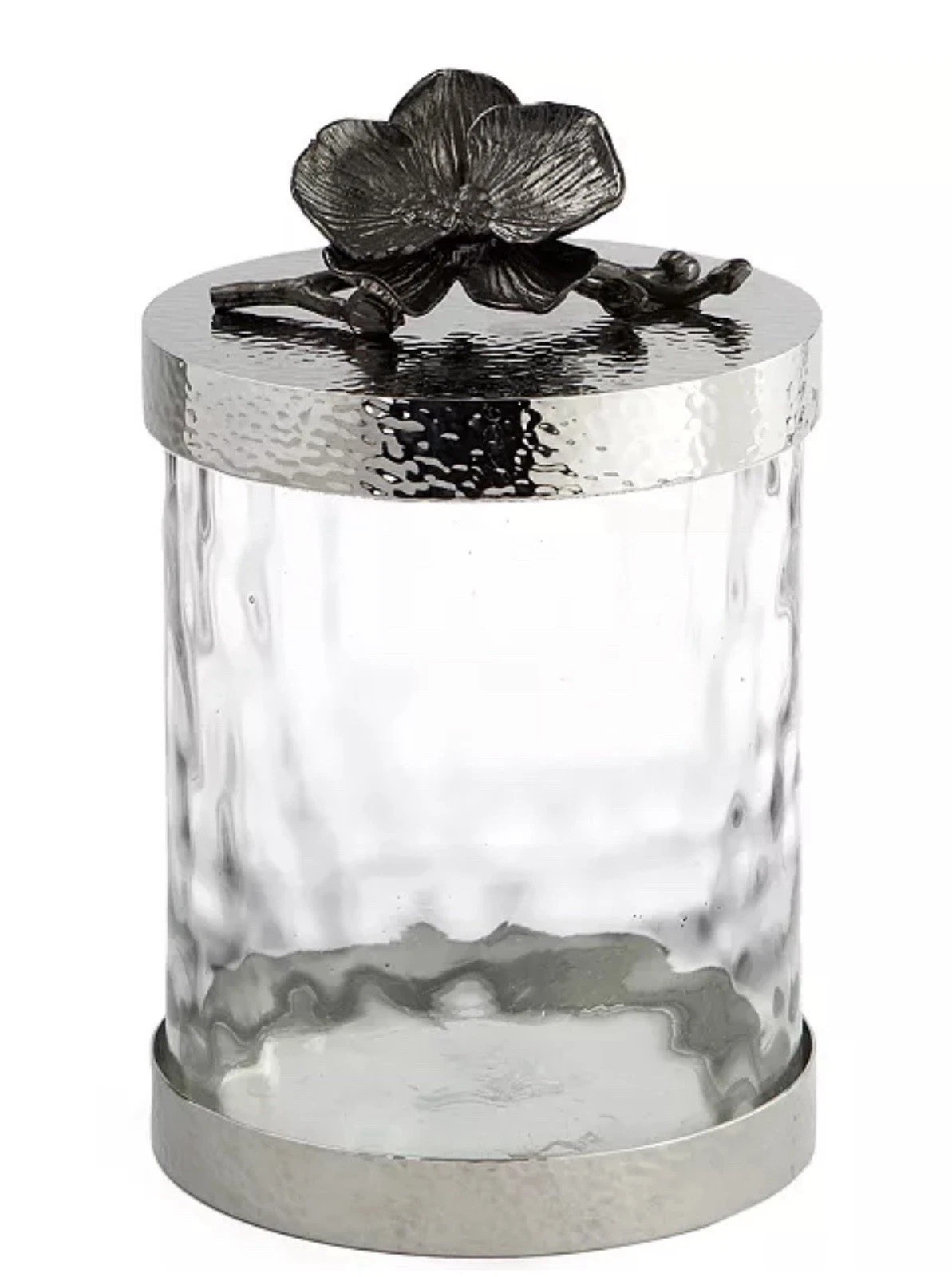 Michael Aram Black Orchid Canister Small 50oz Pebbled Glass Lidded Jar 8”