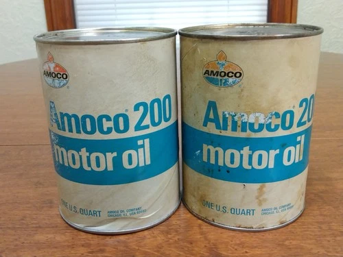 Amoco 200 Motor Oil Vintage One-Quart 1 Cardboard Can New FULL LOT OF 2 NOS