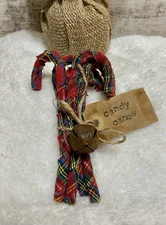 5 Vintage Style 5" TARTAN PLAID Candy Canes Bowl Filler Farmhouse Ornaments NEW