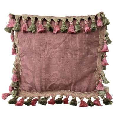 #ad Villiers Regency Pink Damask Silk Tassel Fringe Decorative Accent Pillow 12x12 $39.15