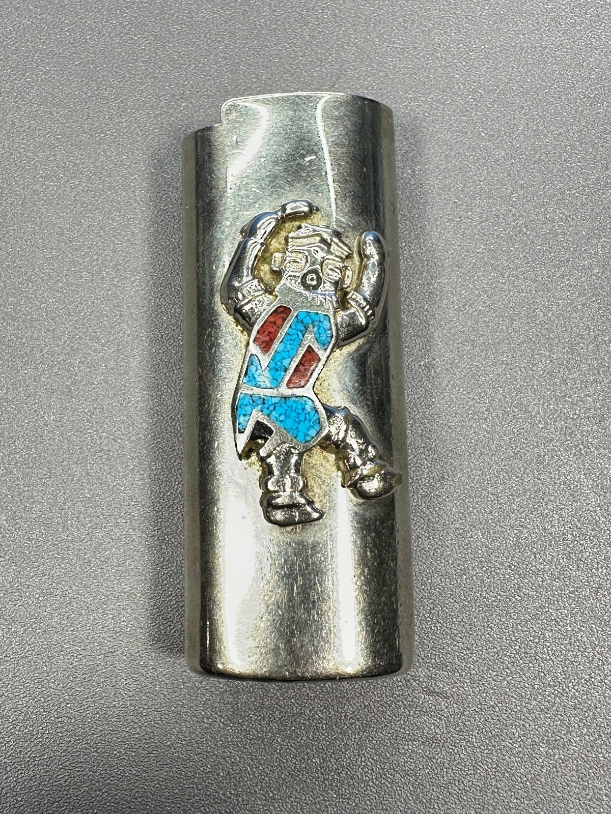 Case Cover Silver Turquoise Coral Inlay Vintage