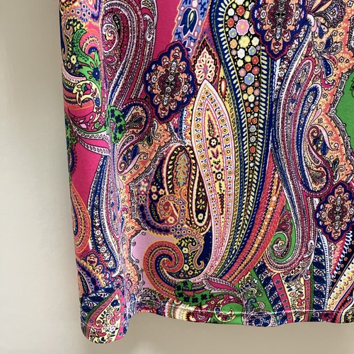 TOMMY HILFIGER SZ 8 MULTICOLOR PAISLEY STRETCHY SHIFT DRESS 3/4 BELL SLEEVE New - Picture 4 of 9