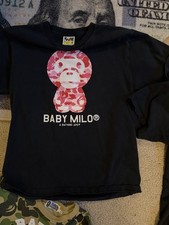 A Bathing Ape Baby Milo Kids Long Sleeve Camouflage Cartoon T-Shirt Black M