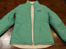 Patagonia Reversible Snow Flower Jacket Girls Youth Size Teal Ivory Fleece XL 14