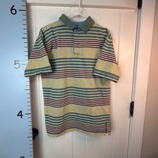 Woolrich Mens Polo Shirt Medium Multicolor Striped Short Sleeve Cotton Knit