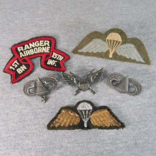 Vintage Military Patches Pins Lot of 6 Ranger Airborne Parachute Wings WW2 60s