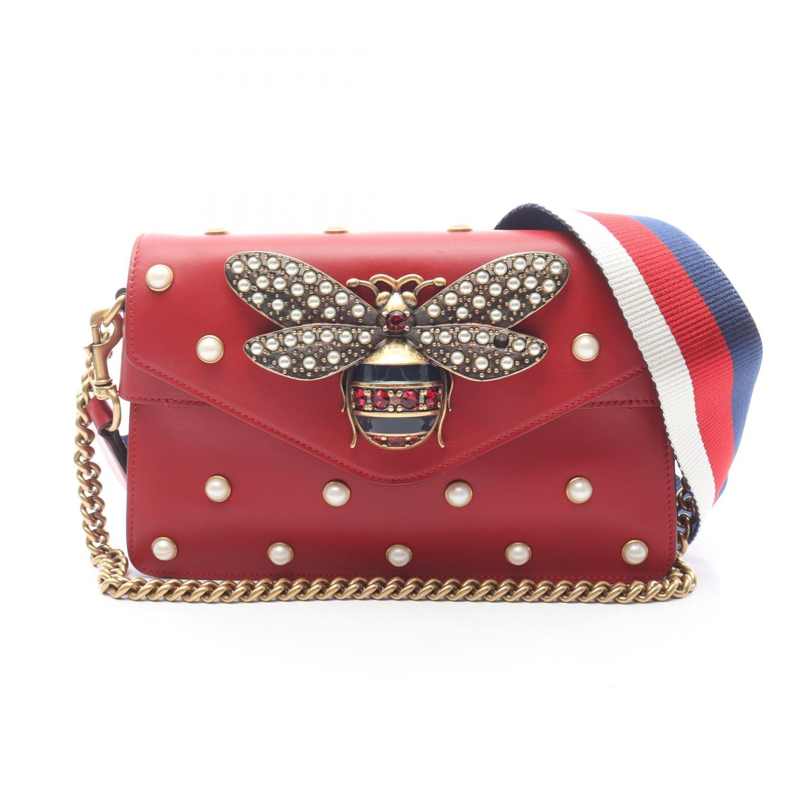 GUCCI Broadway Chain Shoulder Handbag 453778 leather Red Used Women