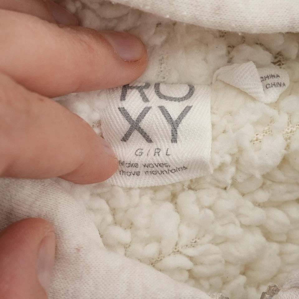 Moletom com capuz Roxy bordado logotipo frontal zíper completo forrado Sherpa meninas tamanho grande - Imagem 3 de 4