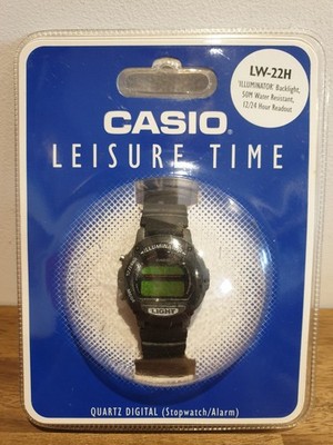 Vintage Casio Leisure Time Illuminator LW-22H schwarz Digitaluhr neu und versiegelt