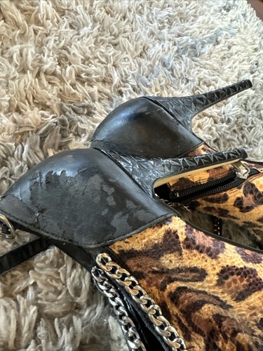 Dollhouse Animal Leopard Print Platform Heels Sz 10 Chain Wrap Zip - Picture 15 of 15