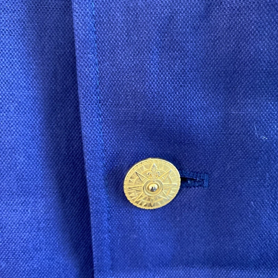 Jhane Barnes Blazer 男式 40 蓝色亚麻人造丝运动外套金色纽扣意大利 50 — 第 3/4 张图片