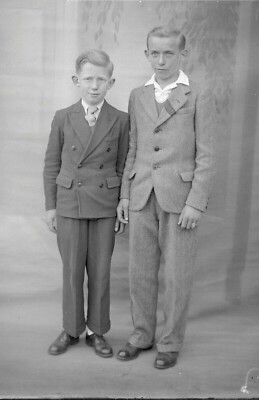 Portrait Two Young Boys Age Negative Photo Glass On. 1940
