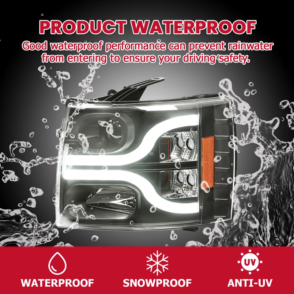 Projector Headlights LED DRL For Chevy Silverado 1500 2500HD 3500 HD 2007-2013 - Image 4 of 4