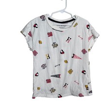 Tommy Hilfiger T-Shirt Girl's Medium White Tee Short Sleeve Shirt Print Top