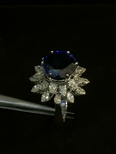10,06 Cts Pera Marquise Taglio Diamante Zaffiro Cocktail Anello In 585 14K Oro - Foto 12 di 12
