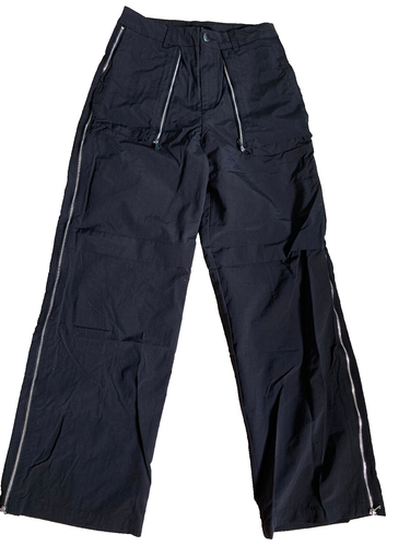 New FOREVER 21 Black Zipper Parachute Pants SZ S